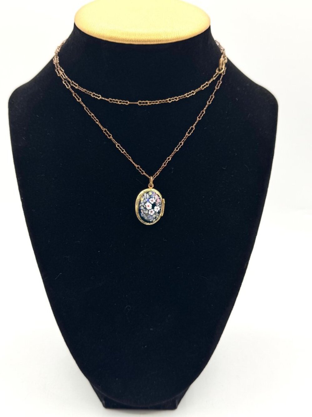 Vintage Millefiori  Gold Tone Locket Pendant And Copper Necklace 24"